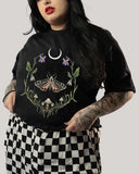 Mysterious Butterflies and Moon Ferns Print  Casual  Plus Size T-shirt