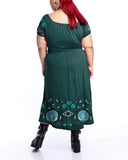 Green Magic Fairy Garden Print Slit Cotton  Plus Size Dress