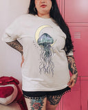 Magical Moon Jellyfish Pattern Print Casual  Plus Size T-shirt