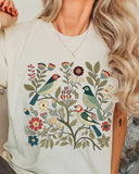 Fun Folk Art Bird And Flower Art Print T-Shirt