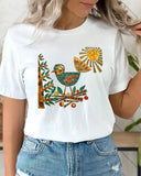 Fun Folk Art Bird And Flower Art T-shirt