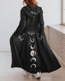 Moon Phase Starry Bat Printed Hoodie Cardigan Dress