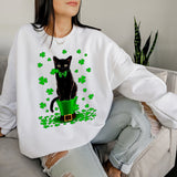 Black Green Hat Print Crew Neck Sweatshirt