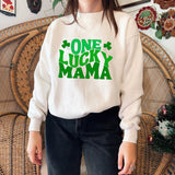 "One Lucky MAMA" Print Crew Neck Sweatshirt