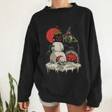 Snowman Skeleton Witch Print Crew Neck Sweatshirt