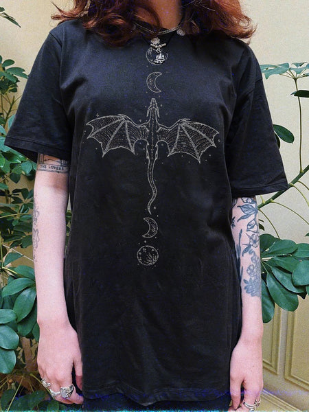 Flying Dragon Printed Casual Oversized T-Shirt-black – coramoon