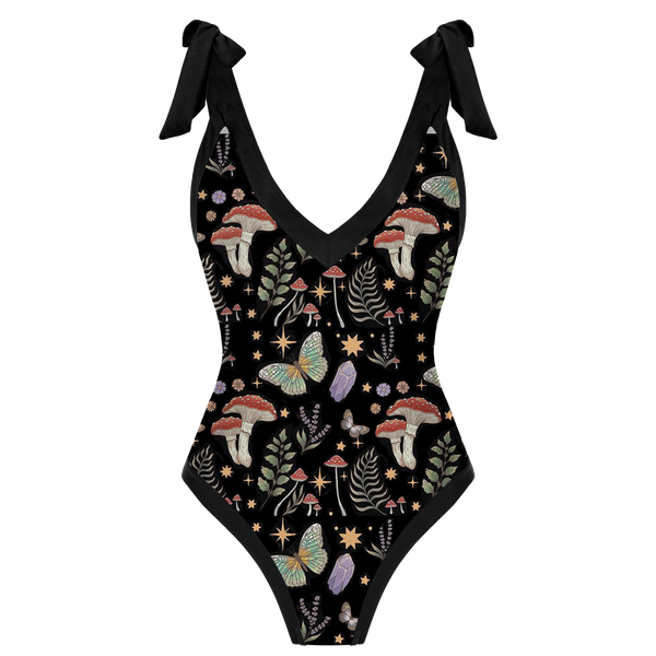 Mysterious Mushroom Paradise Print Halter One Piece – coramoon